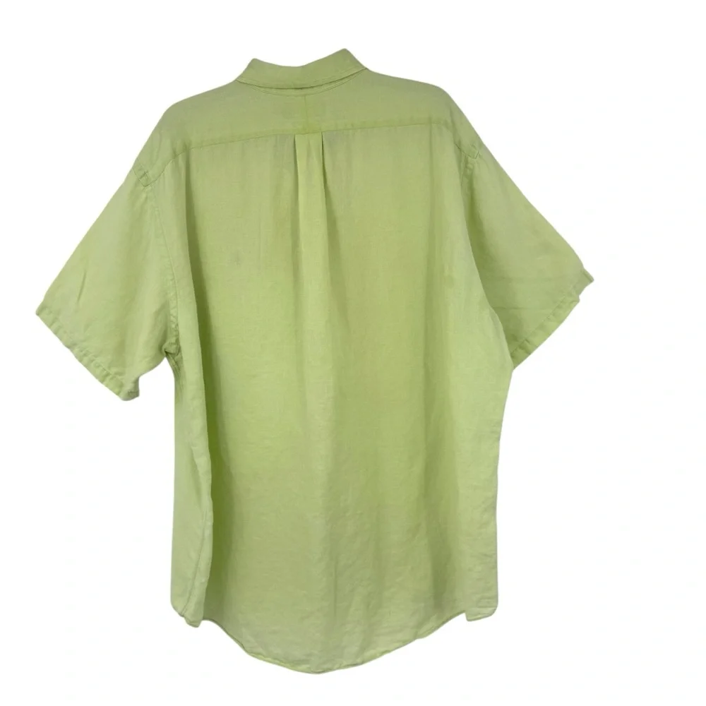 Ralph Lauren Mens Size XXL Short Sleeve 100% Linen Shirt button front Green